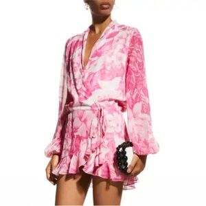 ROCOCO SAND white and pink floral metallic Cerise mini dress SIZE MEDIUM